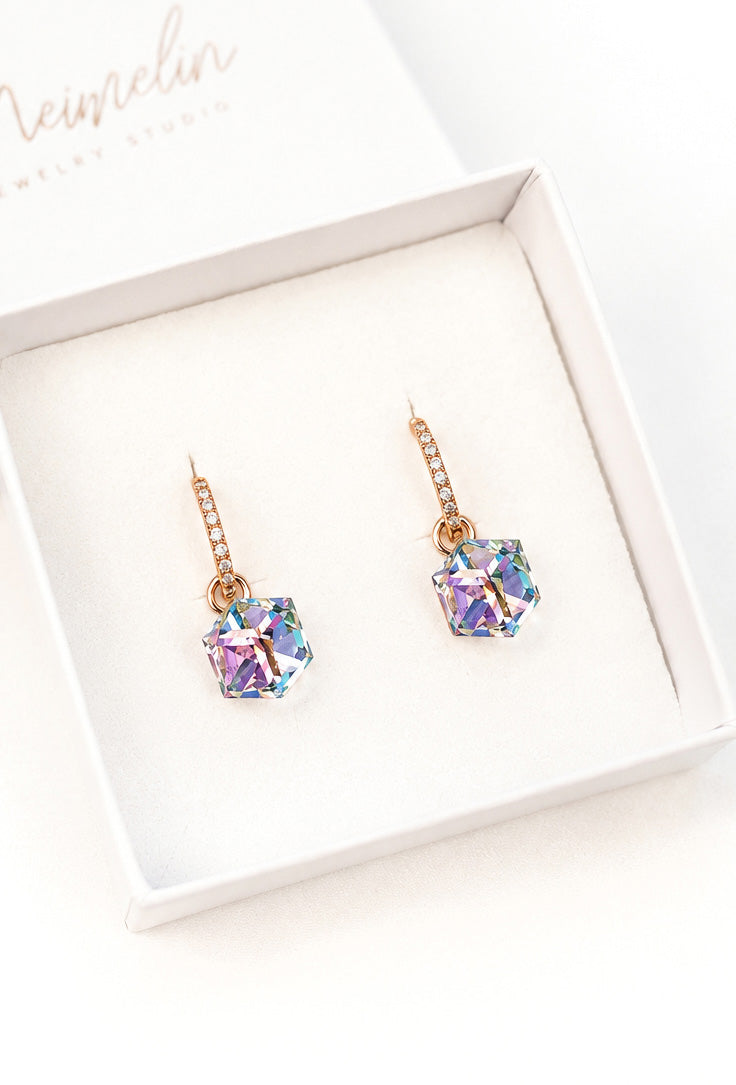 EDGY VITRALIGHT Rose Gold Hoop Earrings with Interchangeable Charms