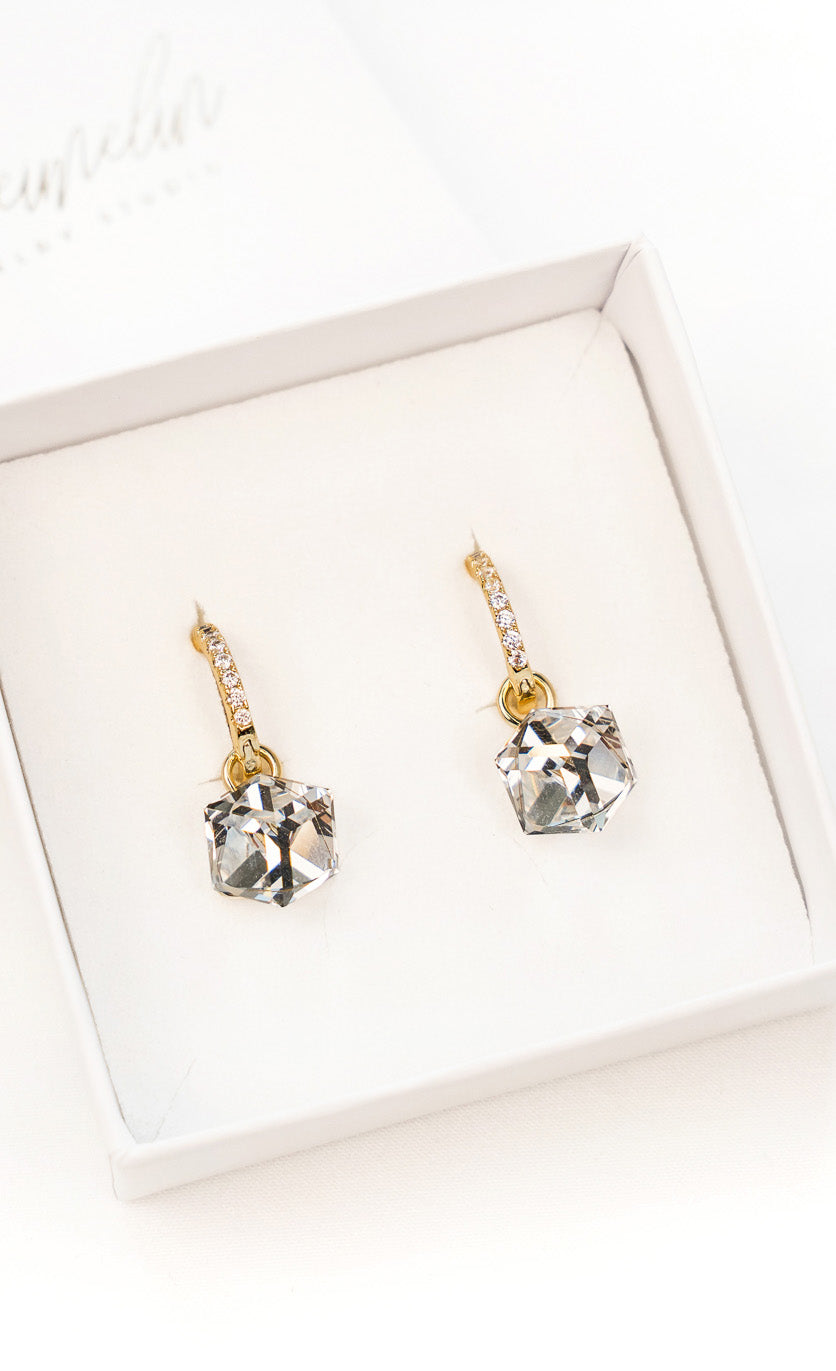 EDGY CRYSTAL Gold Hoop Earrings with Interchangeable Charms
