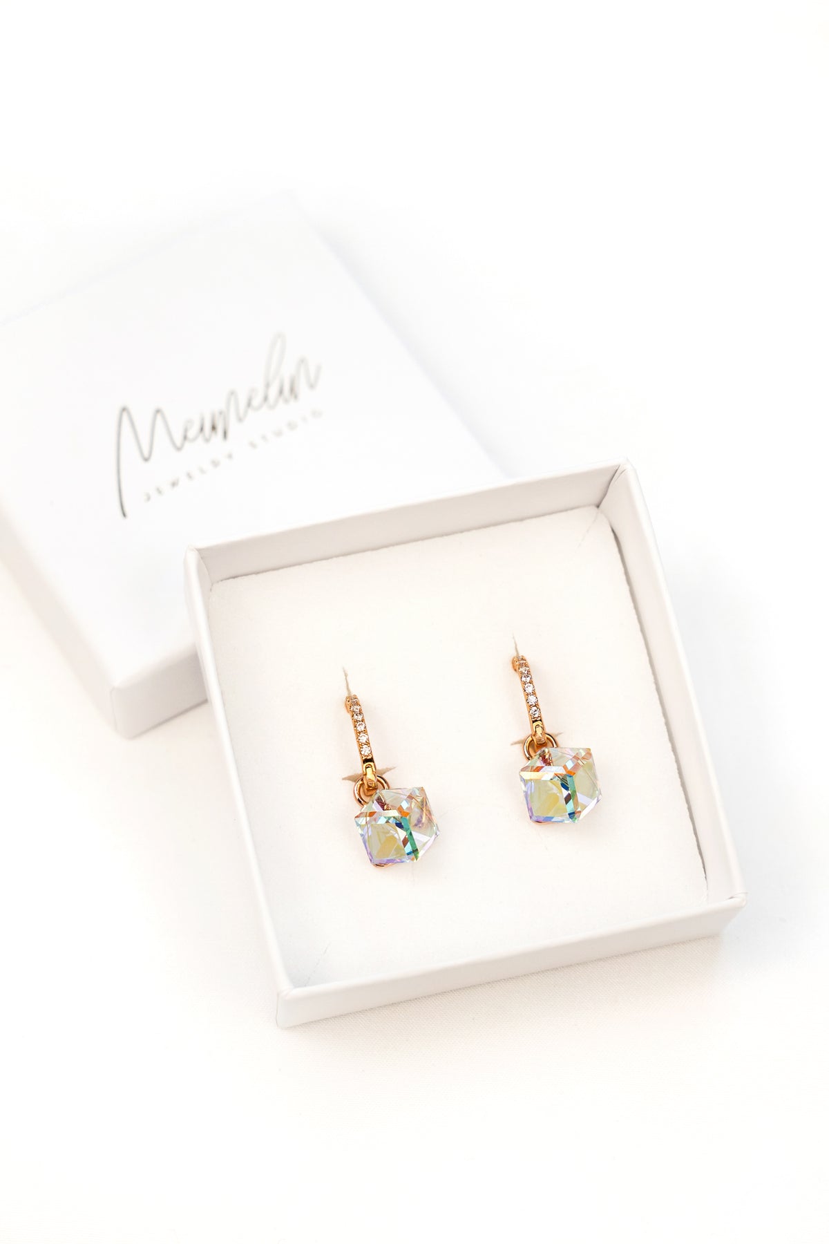 EDGY CRYSTAL AB Rose Gold Hoop Earrings with Interchangeable Charms