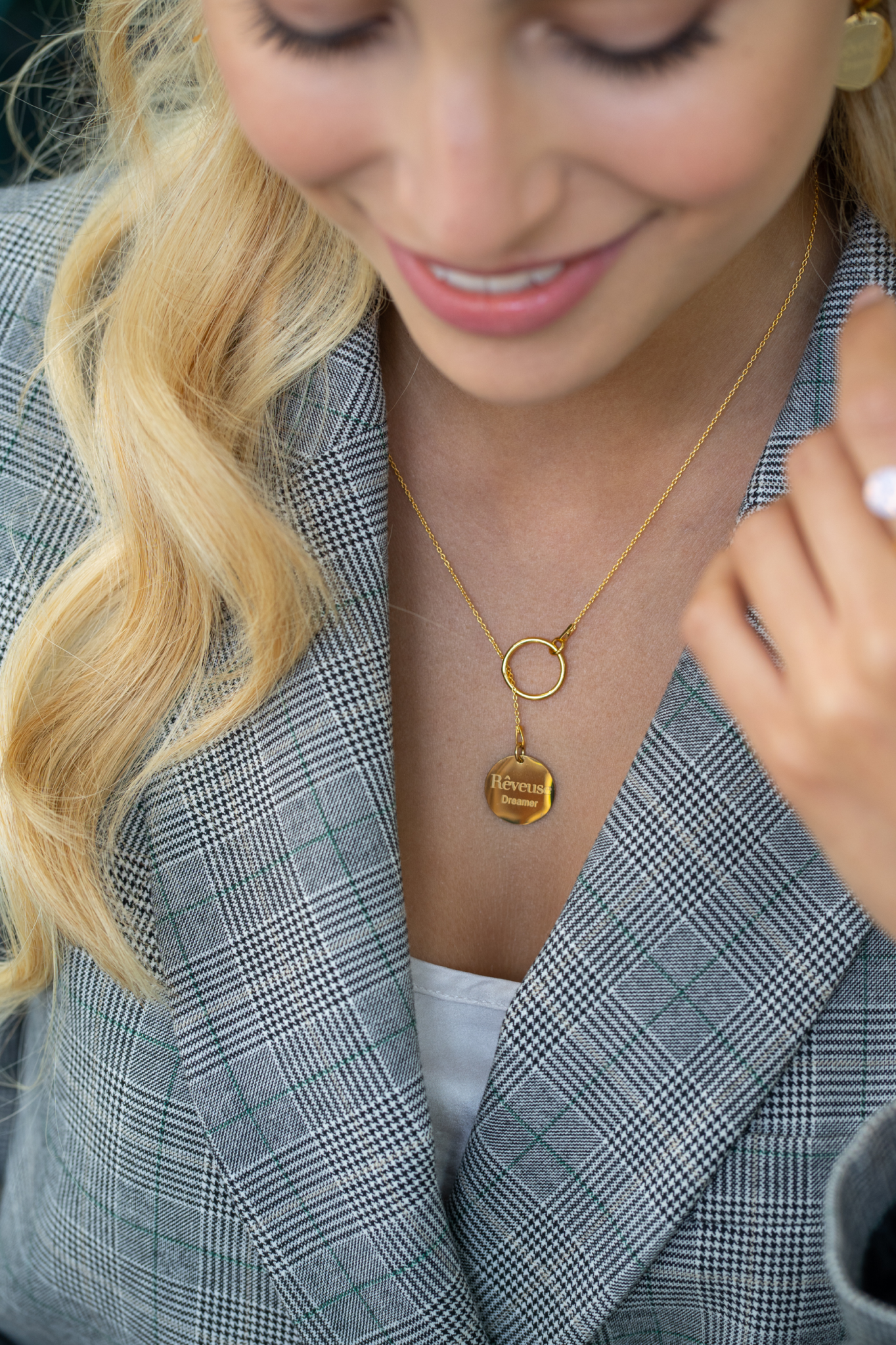 long T necklace engraved