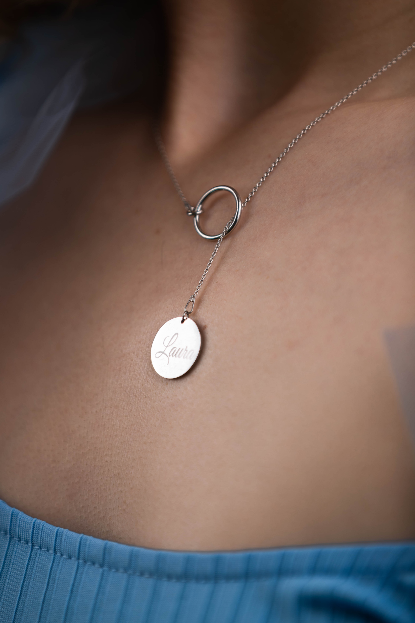 long T necklace engraved